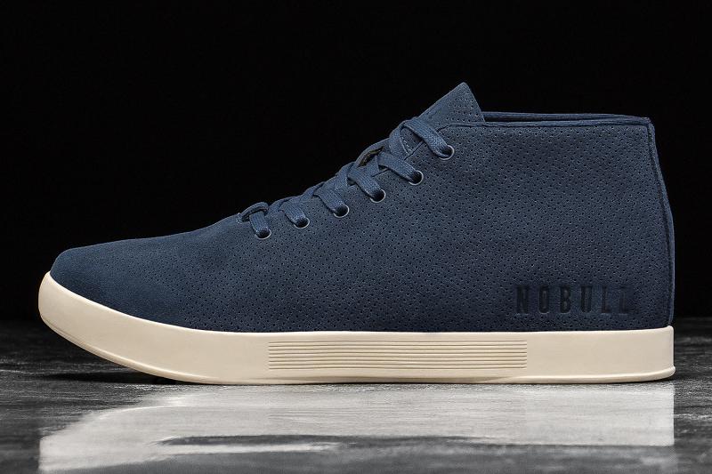 Navy Nobull Ivory Suede Mid Men's Trainers | CA L1409I